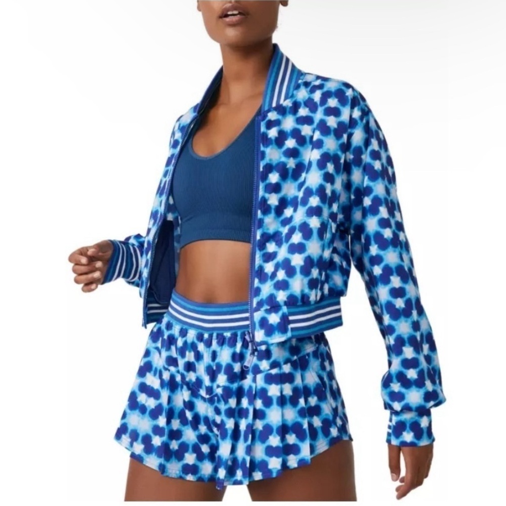 NWT Free People Two Piece Set Top Seed Printed Tennis Jacket and shorts!